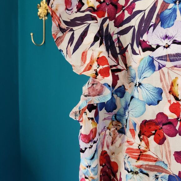 Avenue Womens Dress Size 22/24 Multicolor Feminine Floral V-Neck Short Sleeve - Picture 8 of 12